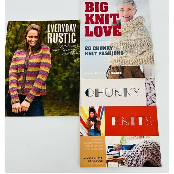 3 Sweater Knitting Pattern Books - Everyday Rustic Chunky Knits Big Knit Love - Picture 1 of 16